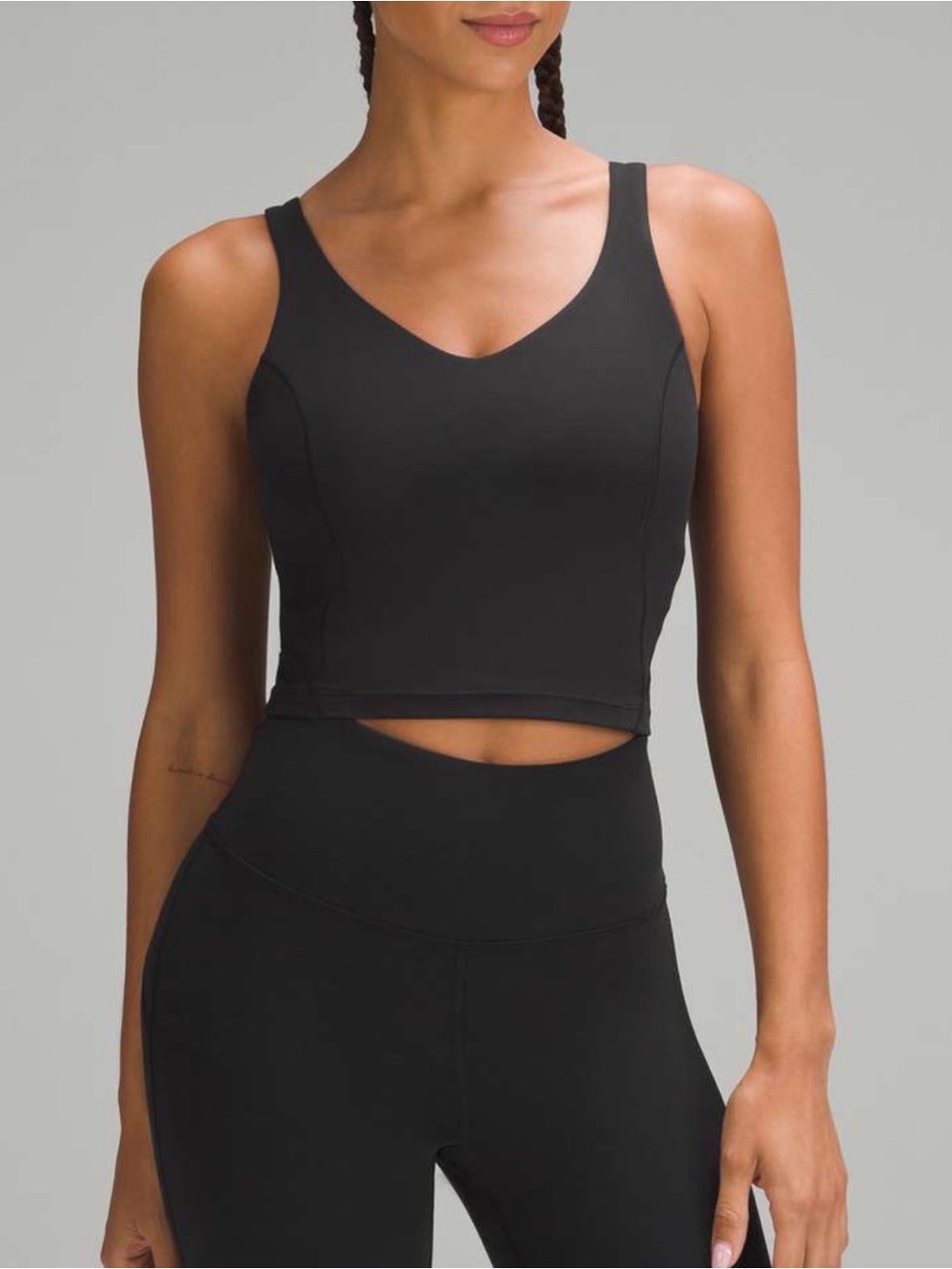 Lululemon Align Cropped V-Neck Tank Top Black Size 6 Padded Athletic LW1EGDS